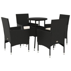 vidaXL Set comedor jardín 5 pzas cojines ratán sintético vidrio negro