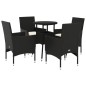 vidaXL Set comedor jardín 5 pzas cojines ratán sintético vidrio negro vidaXL Set comedor jardín 5 pzas cojines ratán sintético vidrio negro