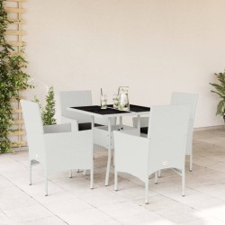 vidaXL Set comedor jardín 5 pzas cojines ratán sintético vidrio blanco
