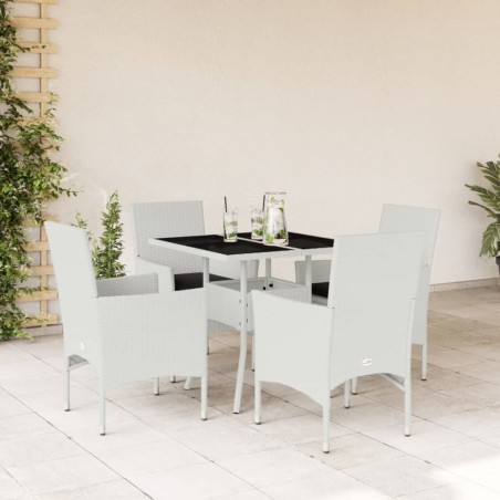 vidaXL Set comedor jardín 5 pzas cojines ratán sintético vidrio blanco