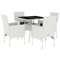 vidaXL Set comedor jardín 5 pzas cojines ratán sintético vidrio blanco