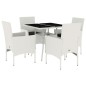 vidaXL Set comedor jardín 5 pzas cojines ratán sintético vidrio blanco vidaXL Set comedor jardín 5 pzas cojines ratán sintético vidrio blanco