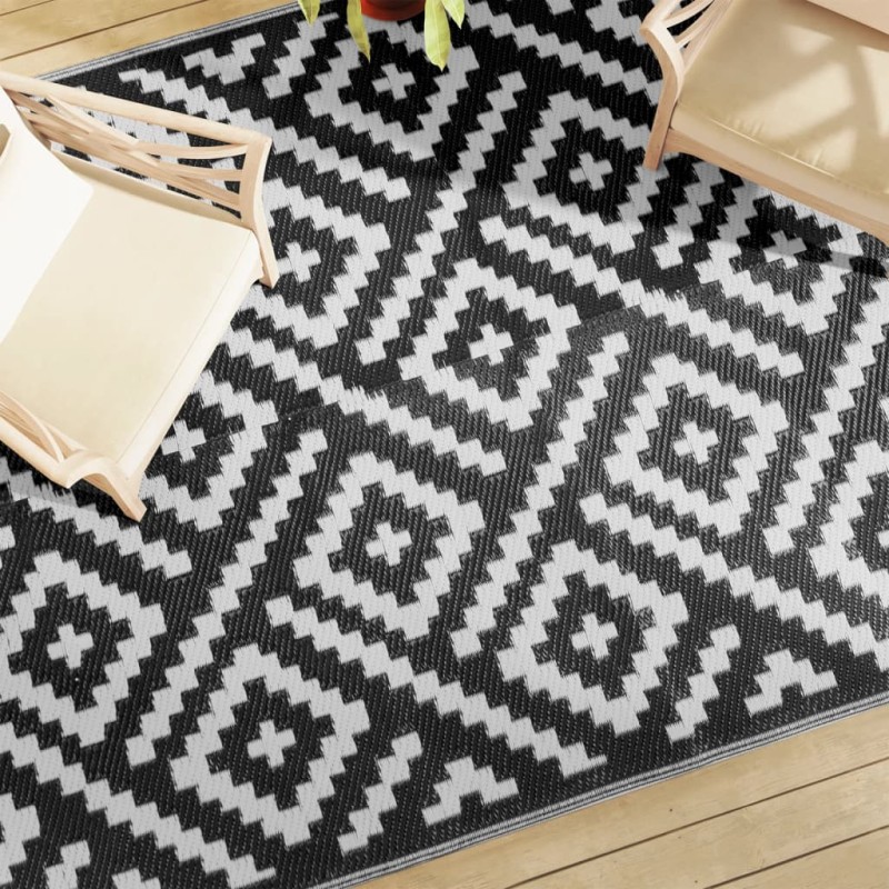 vidaXL Alfombra de exterior PP blanco y negro 190x290 cm vidaXL Alfombra de exterior PP blanco y negro 190x290 cm