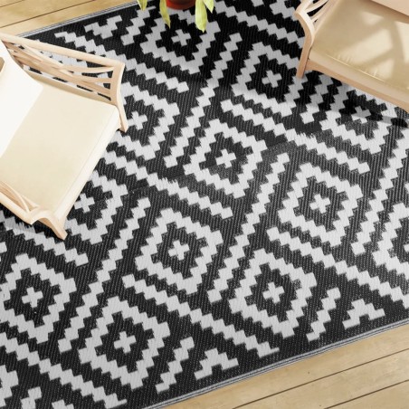 vidaXL Alfombra de exterior PP blanco y negro 190x290 cm