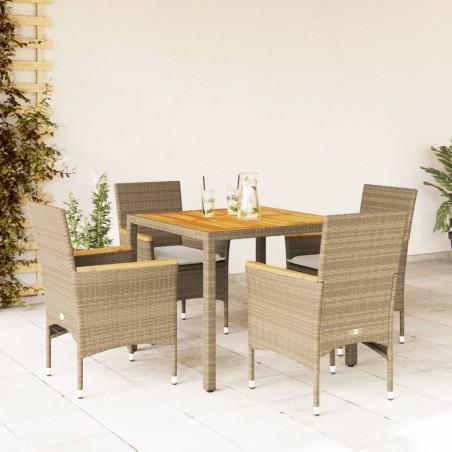 vidaXL Set de comedor jardín 5 pzas con cojines ratán PE acacia beige