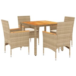 vidaXL Set de comedor jardín 5 pzas con cojines ratán PE acacia beige