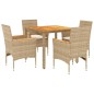 vidaXL Set de comedor jardín 5 pzas con cojines ratán PE acacia beige vidaXL Set de comedor jardín 5 pzas con cojines ratán PE acacia beige