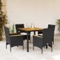 vidaXL Set de comedor jardín 5 pzas con cojines ratán PE acacia negro vidaXL Set de comedor jardín 5 pzas con cojines ratán PE acacia negro