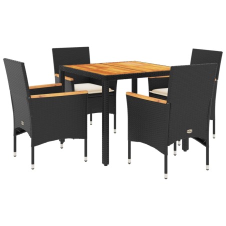 vidaXL Set de comedor jardín 5 pzas con cojines ratán PE acacia negro
