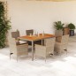 vidaXL Set de comedor jardín 7 pzas con cojines ratán PE acacia beige vidaXL Set de comedor jardín 7 pzas con cojines ratán PE acacia beige
