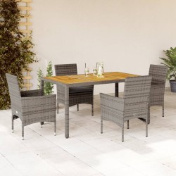 vidaXL Set de comedor jardín 5 pzas con cojines ratán PE acacia gris