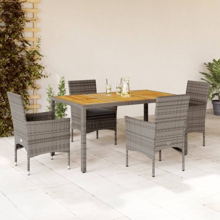 vidaXL Set de comedor jardín 5 pzas con cojines ratán PE acacia gris