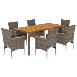 vidaXL Set de comedor jardín 7 pzas con cojines ratán PE acacia gris