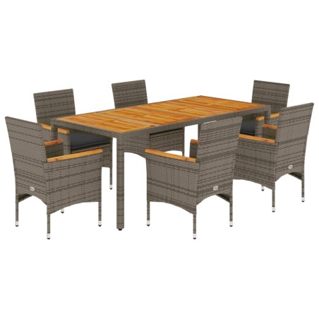 vidaXL Set de comedor jardín 7 pzas con cojines ratán PE acacia gris