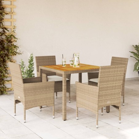 vidaXL Set de comedor jardín 5 pzas con cojines ratán PE acacia beige