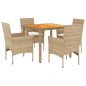 vidaXL Set de comedor jardín 5 pzas con cojines ratán PE acacia beige vidaXL Set de comedor jardín 5 pzas con cojines ratán PE acacia beige