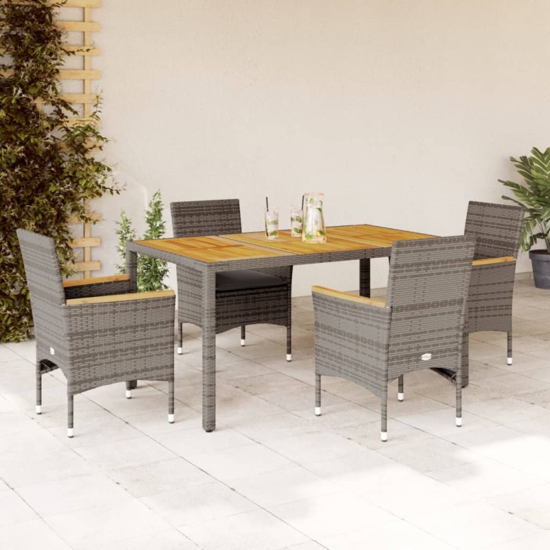 vidaXL Set de comedor jardín 5 pzas con cojines ratán PE acacia gris vidaXL Set de comedor jardín 5 pzas con cojines ratán PE acacia gris