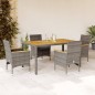 vidaXL Set de comedor jardín 5 pzas con cojines ratán PE acacia gris vidaXL Set de comedor jardín 5 pzas con cojines ratán PE acacia gris