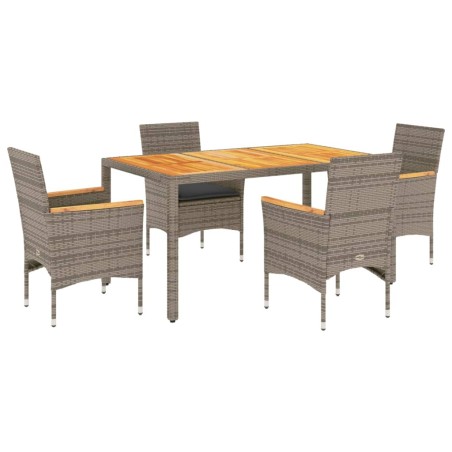 vidaXL Set de comedor jardín 5 pzas con cojines ratán PE acacia gris