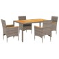 vidaXL Set de comedor jardín 5 pzas con cojines ratán PE acacia gris vidaXL Set de comedor jardín 5 pzas con cojines ratán PE acacia gris