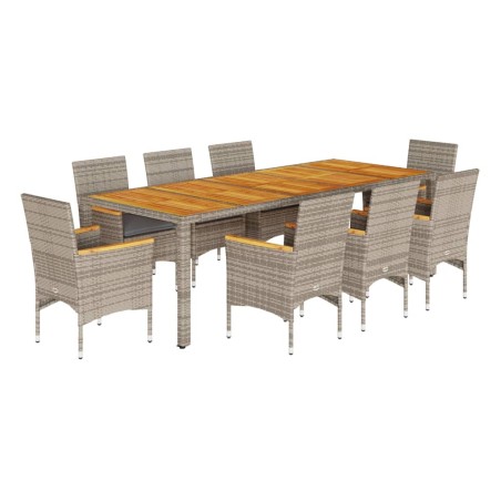vidaXL Set de comedor jardín 9 pzas con cojines ratán PE acacia gris