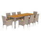 vidaXL Set de comedor jardín 9 pzas con cojines ratán PE acacia gris vidaXL Set de comedor jardín 9 pzas con cojines ratán PE acacia gris