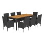 vidaXL Set de comedor jardín 9 pzas con cojines ratán PE acacia negro vidaXL Set de comedor jardín 9 pzas con cojines ratán PE acacia negro