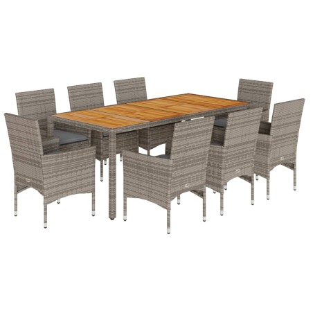 vidaXL Set de comedor jardín 9 pzas con cojines ratán PE acacia gris