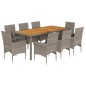 vidaXL Set de comedor jardín 9 pzas con cojines ratán PE acacia gris vidaXL Set de comedor jardín 9 pzas con cojines ratán PE acacia gris