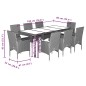 vidaXL Set de comedor jardín 9 pzas con cojines ratán PE acacia gris vidaXL Set de comedor jardín 9 pzas con cojines ratán PE acacia gris