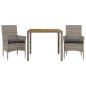 vidaXL Set de comedor jardín 3 pzas con cojines ratán PE acacia gris vidaXL Set de comedor jardín 3 pzas con cojines ratán PE acacia gris