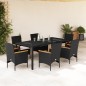 vidaXL Set comedor jardín 7 pzas cojines ratán sintético vidrio negro