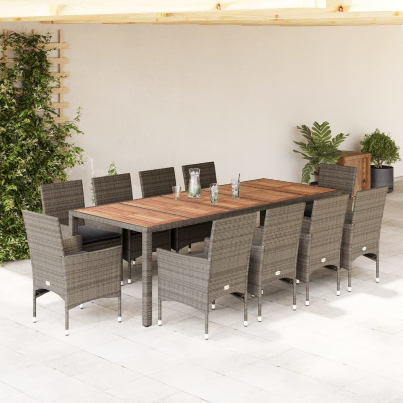 vidaXL Set comedor jardín 11 pzas cojines ratán sintético acacia gris