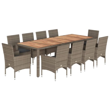 vidaXL Set comedor jardín 11 pzas cojines ratán sintético acacia gris