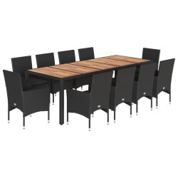 vidaXL Set comedor jardín 11 pzas cojines ratán sintético acacia negro