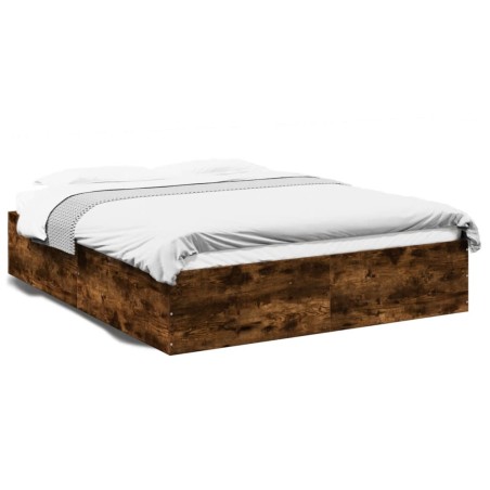 vidaXL Estructura de cama madera de ingeniería roble ahumado 160x200cm