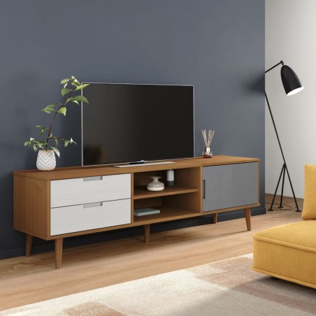vidaXL Mueble de TV MOLDE madera maciza de pino marrón 158x40x49 cm
