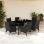 vidaXL Set comedor jardín 7 pzas cojines ratán sintético vidrio negro vidaXL Set comedor jardín 7 pzas cojines ratán sintético vidrio negro