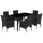 vidaXL Set comedor jardín 7 pzas cojines ratán sintético vidrio negro vidaXL Set comedor jardín 7 pzas cojines ratán sintético vidrio negro