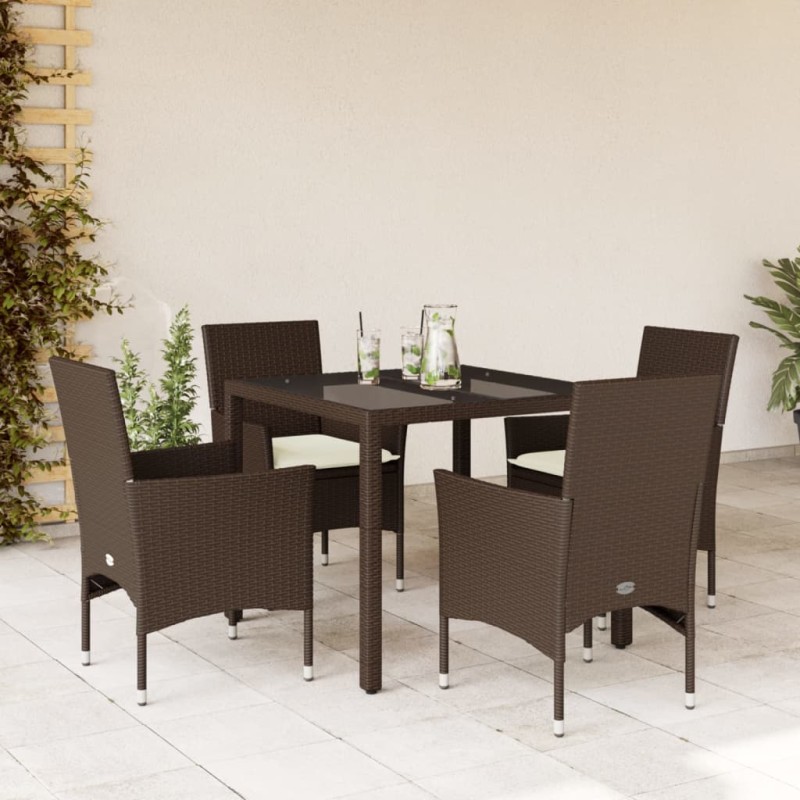 vidaXL Set comedor jardín 5 pzas cojines ratán sintético vidrio marrón vidaXL Set comedor jardín 5 pzas cojines ratán sintético vidrio marrón