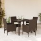 vidaXL Set comedor jardín 5 pzas cojines ratán sintético vidrio marrón vidaXL Set comedor jardín 5 pzas cojines ratán sintético vidrio marrón