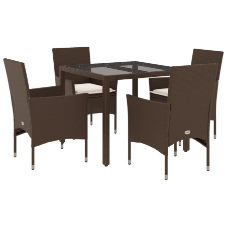 vidaXL Set comedor jardín 5 pzas cojines ratán sintético vidrio marrón