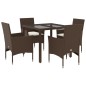 vidaXL Set comedor jardín 5 pzas cojines ratán sintético vidrio marrón vidaXL Set comedor jardín 5 pzas cojines ratán sintético vidrio marrón