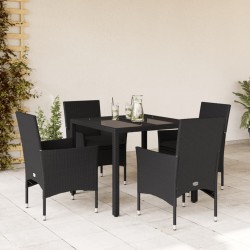 vidaXL Set comedor jardín 5 pzas cojines ratán sintético vidrio negro