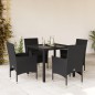vidaXL Set comedor jardín 5 pzas cojines ratán sintético vidrio negro vidaXL Set comedor jardín 5 pzas cojines ratán sintético vidrio negro