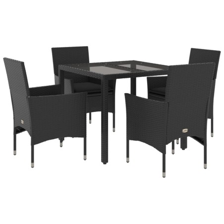 vidaXL Set comedor jardín 5 pzas cojines ratán sintético vidrio negro