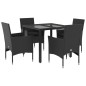 vidaXL Set comedor jardín 5 pzas cojines ratán sintético vidrio negro vidaXL Set comedor jardín 5 pzas cojines ratán sintético vidrio negro