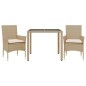 vidaXL Set comedor jardín 3 pzas cojines ratán sintético vidrio beige vidaXL Set comedor jardín 3 pzas cojines ratán sintético vidrio beige