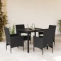 vidaXL Set comedor jardín 5 pzas cojines ratán sintético vidrio negro vidaXL Set comedor jardín 5 pzas cojines ratán sintético vidrio negro