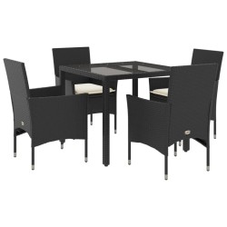 vidaXL Set comedor jardín 5 pzas cojines ratán sintético vidrio negro